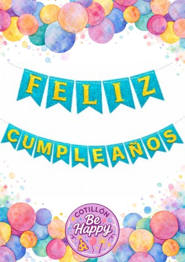 Producto - BANDERIN FELIZ CUMPLEAÑOS GLITTER CELESTE