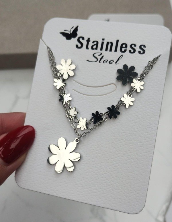 Producto - Collar doble + Aros - Flores
