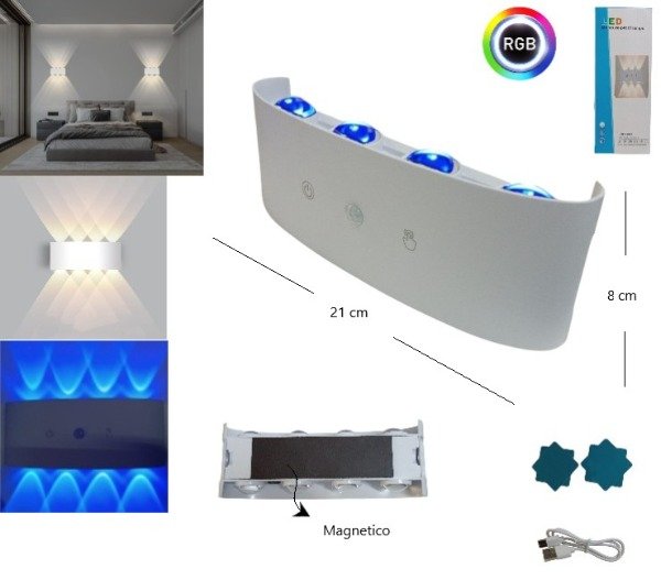 Producto - LED DE PARED BIDIRECCIONAL RGB C/SENSOR IMANTADA