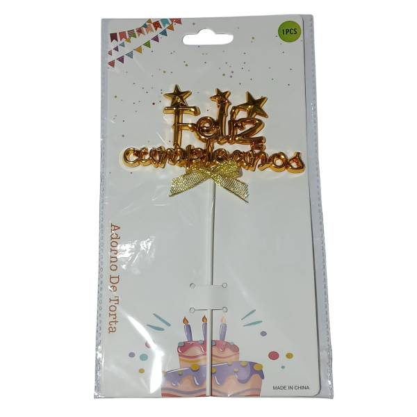 Producto - Cake topper Feliz cumpleaños estrellas dorado