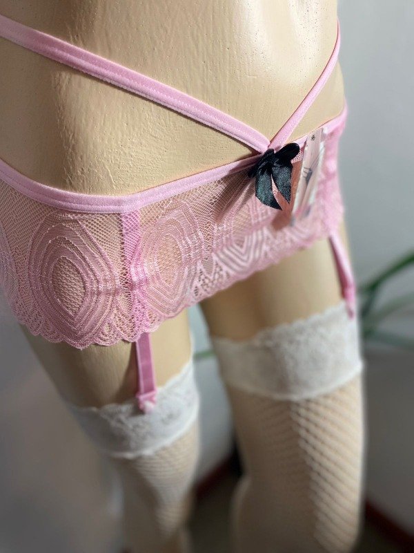 Producto - Portaliga encaje rosa con tira a la cintura