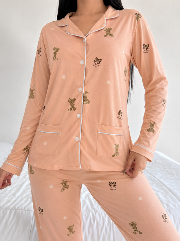 Producto - Pijama camisero moñitos durazno