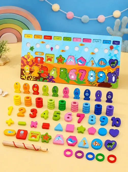 Producto - Tablero multifunción 4 en 1. Ábaco, pesca imantada, números y formas geometricas - 2