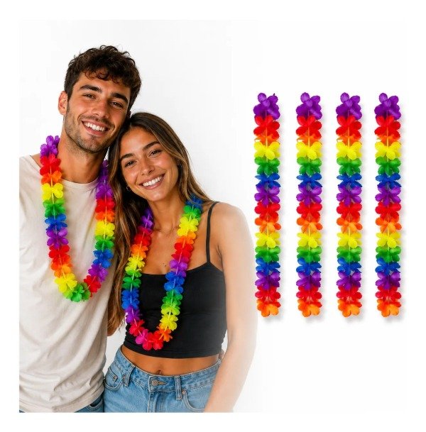 Producto - Collar Hawaianos De Tela Colores Fluo Y Multicolor