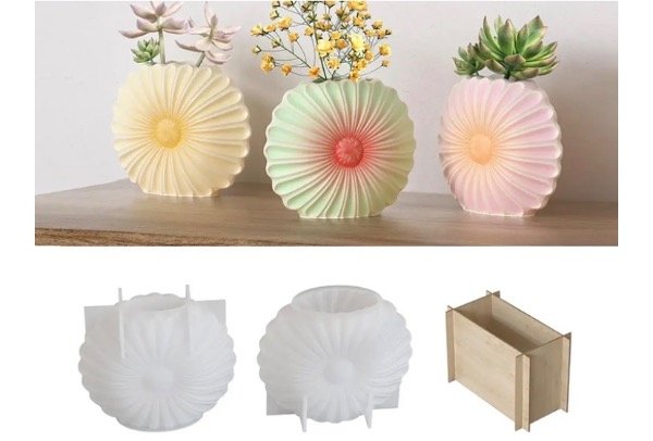 Producto - MOLDE SILICONA FLORERO MARGARITA (incluye cajón de madera) - 0