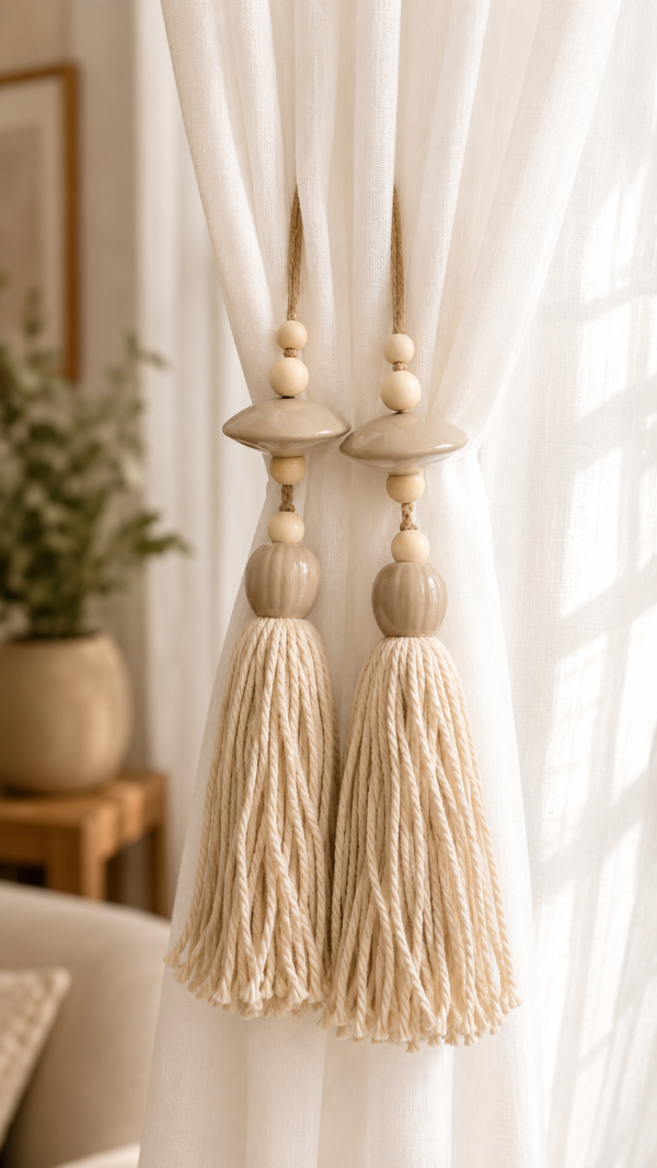 Producto - Borla de cerámica con colgante de soga y madera