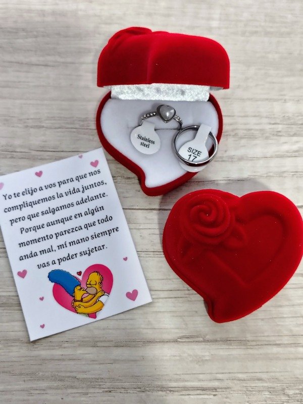 Producto - Anillo corazón de perla +alianza con cajita G y tarjeta