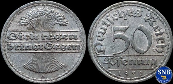 Producto - Alemania - República de Weimar - 50 Pfennig (1920 A) KM #27 [VF-]