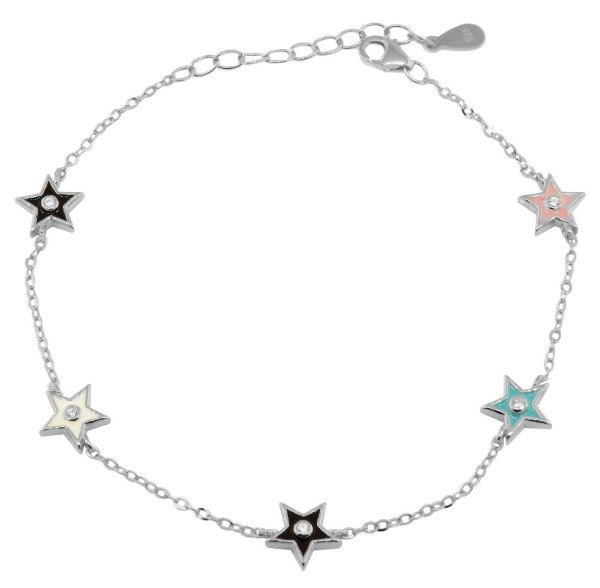 Producto - Pulsera blanca con 5 estrellas esmaltadas y piedras