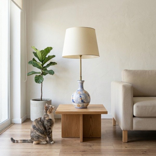 Producto - Lámpara de mesa Cerámica Azul, Naranja y Blanco