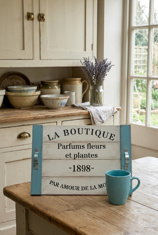 Producto - Bandeja estilo vintage  "Boutique" con taza - 0