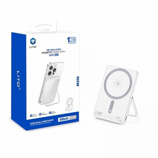 Producto - Power Bank Magnética LITO LP03 5000 MAH 4 en 1 - Blanca