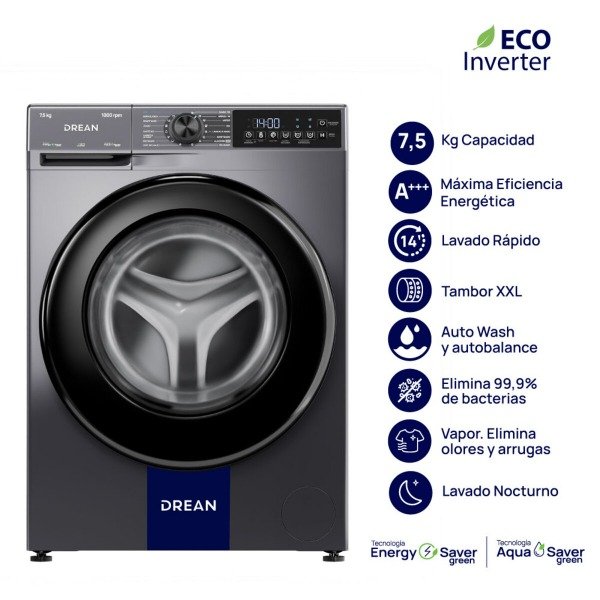 Producto - LAVARROPAS CARGA FRONTAL INVERTER 7,5 KG GRIS DREAN - LFDR0710ISG0