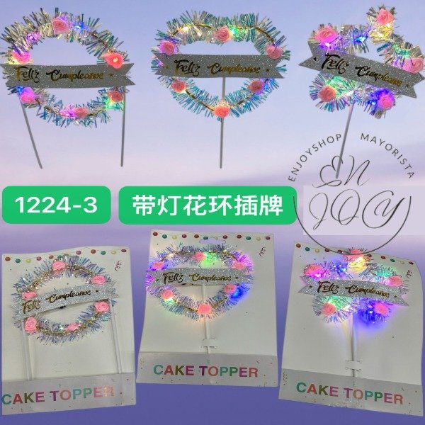 Producto - CON LUZ CAKE TOPPER FELIZ CUMPLEANOS CON FLORES