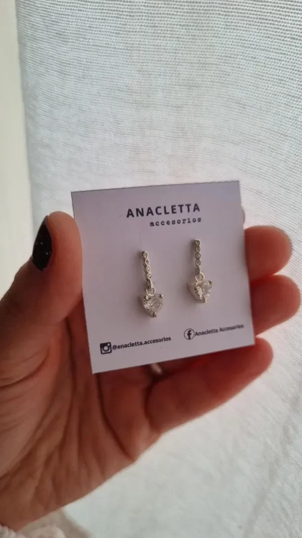 Producto - Aros colgantes corazon engarzado blanco plata925