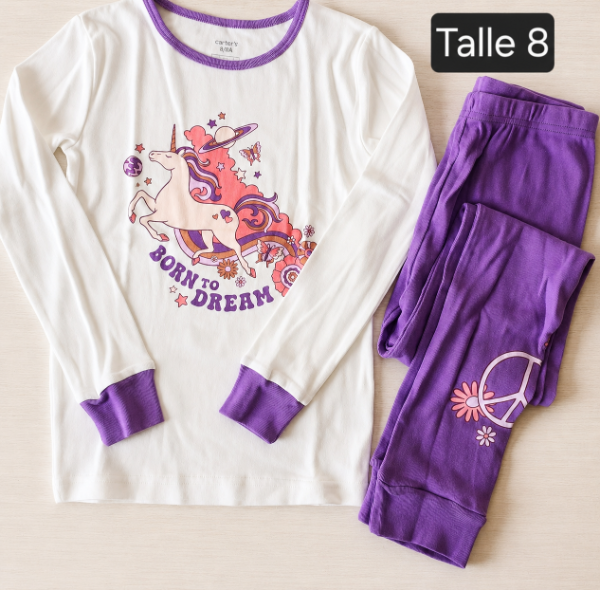 Pijama carters talle 8 unicornio lila