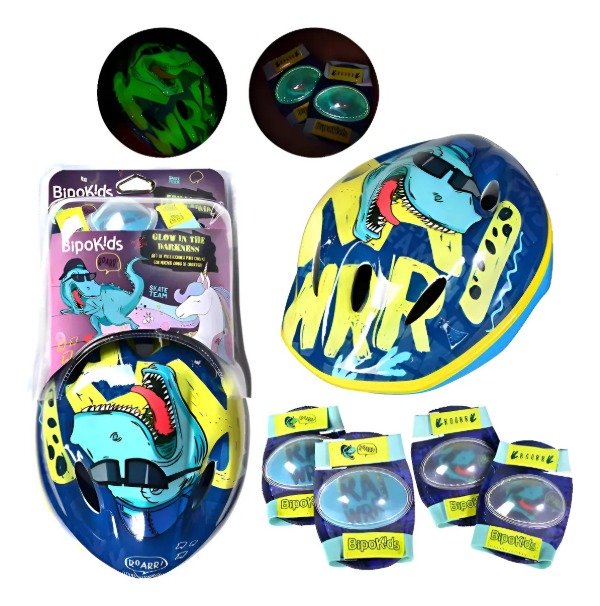 Producto - Set de Protección completo Casco con Codera y Rodillera Dinosaurio - 0