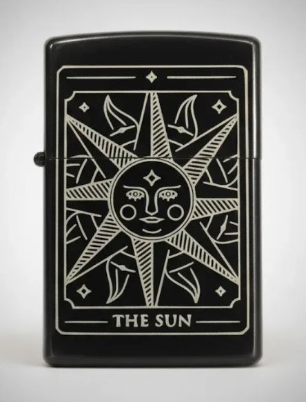 Producto - ENCENDEDOR RECARGABLE A BENCINA TAROT THE SUN NEGRO MATE - 0