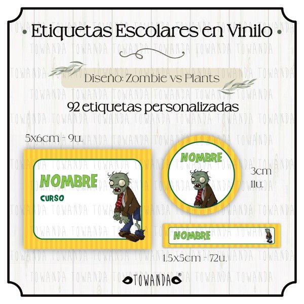 Producto - Zombie vs Plants - Etiquetas Escolares en Vinilo