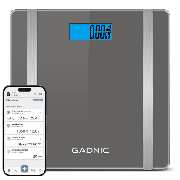 Producto - Balanza Digital -Bluetooth -Electrica -180KG -Vidrio Templado -Medición Corporal