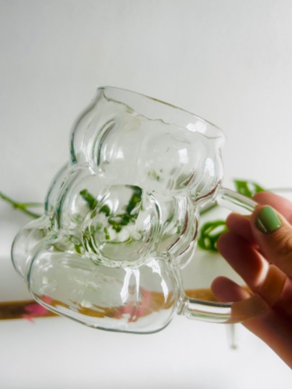 Producto - Taza/vaso de vidrio burbujas con asa