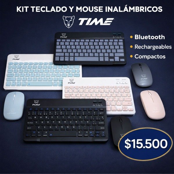 Producto - KIT TECLADO Y MOUSE INALAMBRICOS BLUETOOTH RECARGABLES TIME TMU-001
