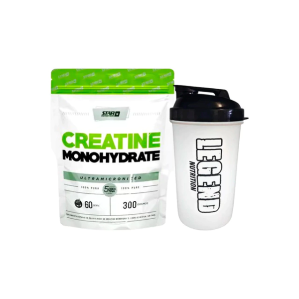 Producto - Creatina Monohidratada Star Nutrition 300 Gr Doypack Vaso Legend 600ml