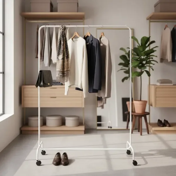 Producto - Perchero Simple Con Ruedas 120x165 Color Blanco Resistente!
