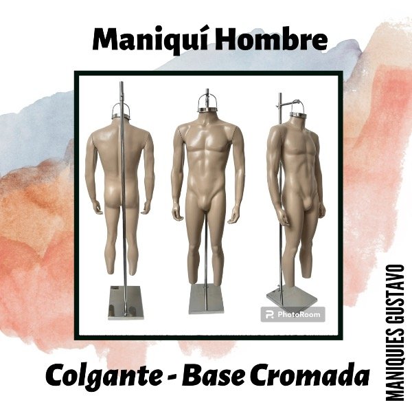 Producto - Maniquí hombre fibra de vidrio colgante con base Cromada - 0
