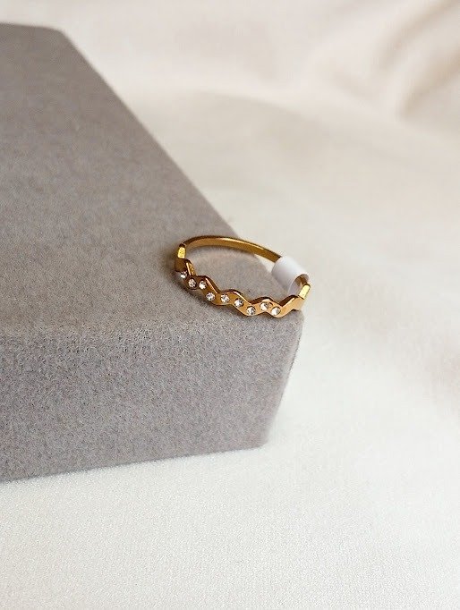 Producto - Anillo onditas strass - Acero dorado