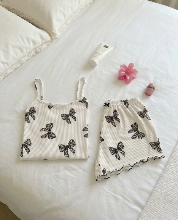 Producto - Pijama morley rulete - Natural con moños