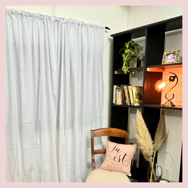 Producto - 2 paños de Cortinas pre-listas "GASA" (visillo para barral/caño)
