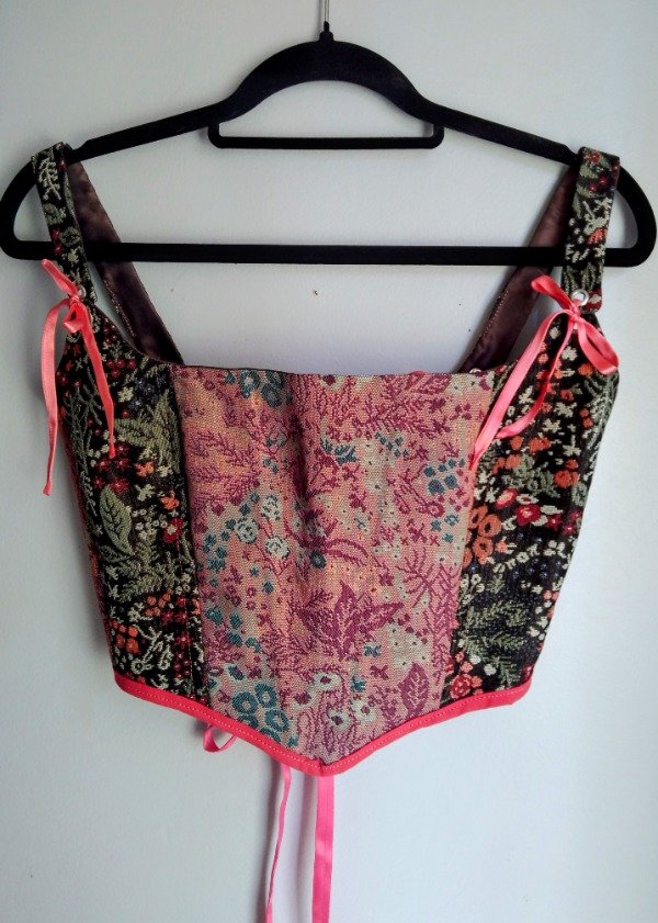 Producto - Corset Reversible en tela tapiceria y saten elastizado malba, Talle S (38/40)