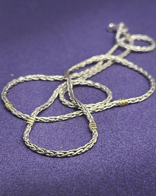 Producto - C 354 - Cadena de Plata 925 - Espiga con detalles de dublé - 45 cm