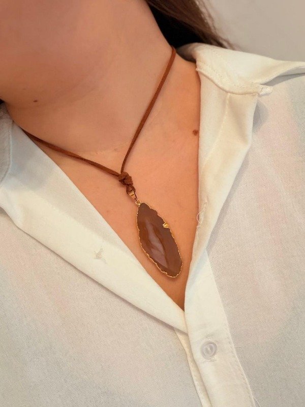 Producto - Collar Amor - Agata marrón y dorado - 0