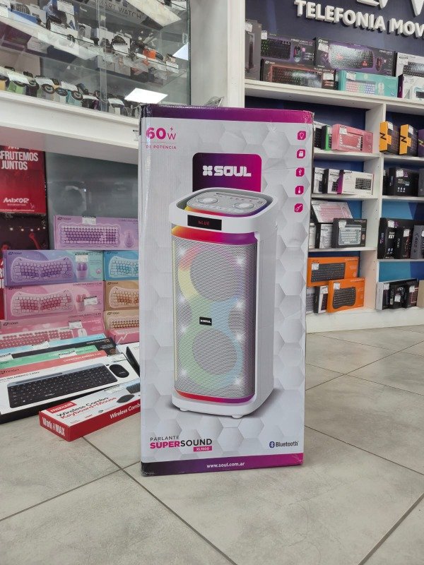 Producto - Parlante Bluetooth Super Sound 60W 8x2 Led Blanco Soul PLT-XL1500
