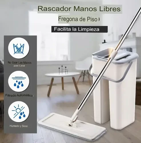 Producto - BE17473 TRAPEADOR  MOPA PLANA CON BALDE ESCURRIDOR MAS 2 REPUESTOS - 0