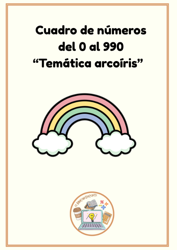 Producto - Cuadro de números del 0 al 990: " Arcoíris"