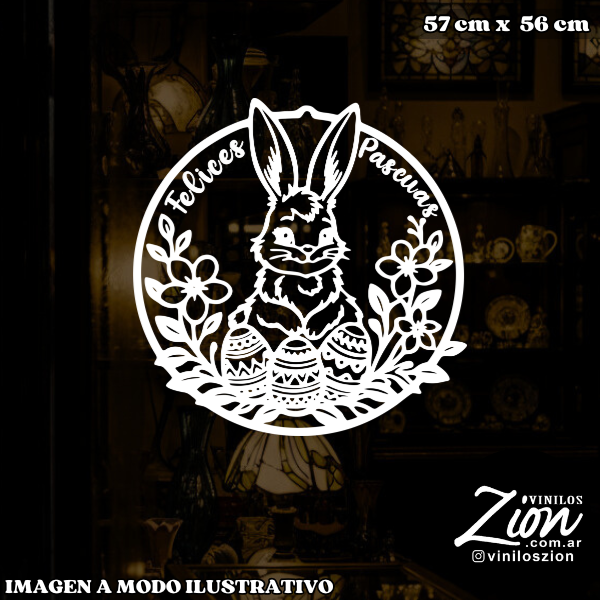 Producto - Vinilo Decorativo Vidriera Felices pascuas Circulo con conejo