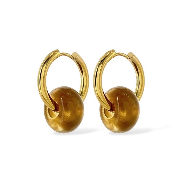 Producto - Argollas de acero dorado con Dona marron claro