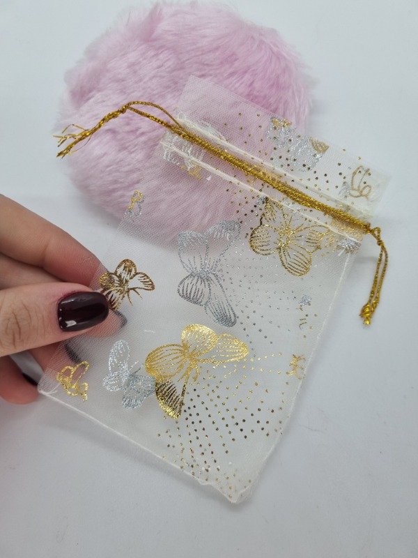 Producto - Bolsa organza transp con dorado y mariposas
