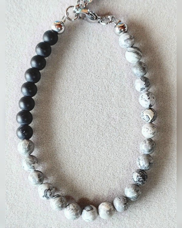 Producto - Ambar. Pulsera. Jaspe (Jaspe Gris y Ónix Negro)
