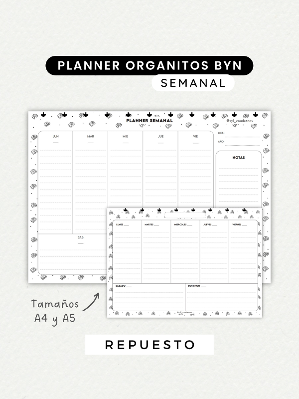 Producto - Planner semanal organitos byn repuesto