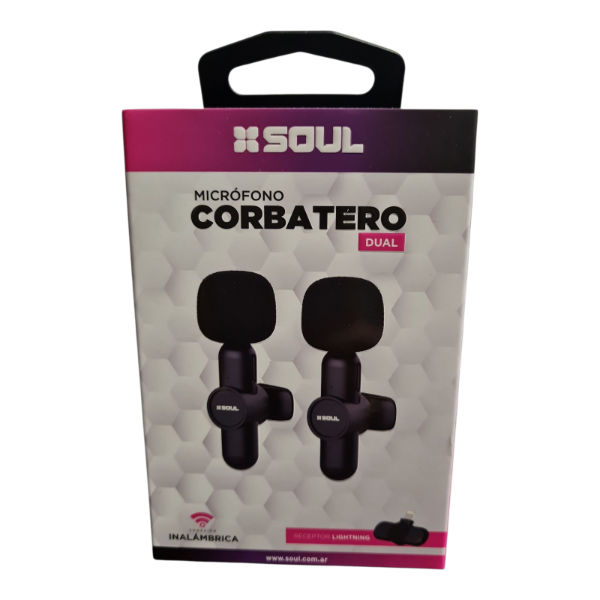 Producto - Micrófono Corbatero Inalámbrico dual SOUL Receptor Lightning dispositivos Apple