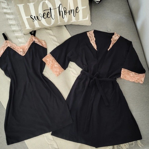 Set bata y vestipijama amunay (puntilla coral) naranja
