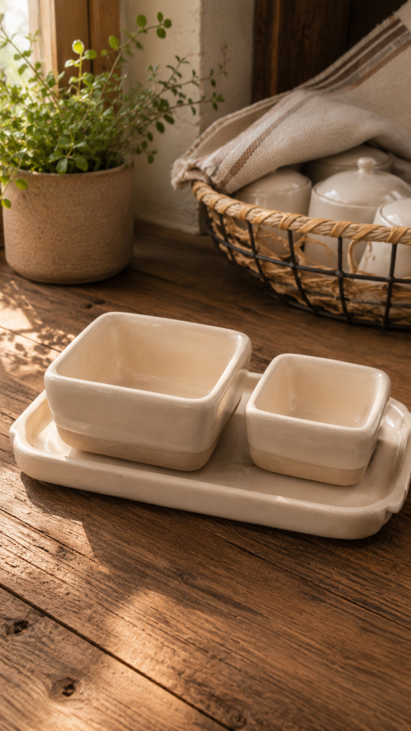 Producto - SET de bandeja+ dos cazuelas. Cerámica artesanal