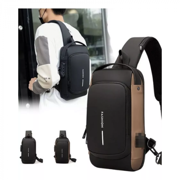 Producto - Morral antirrobo oxford negro con bronce