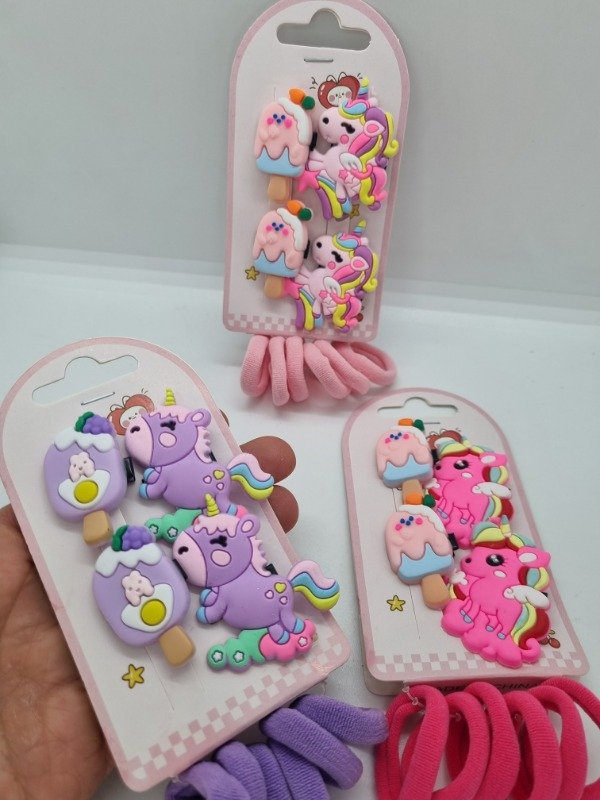Producto - Set pinzas aplique + colitas infantil (unicornio)