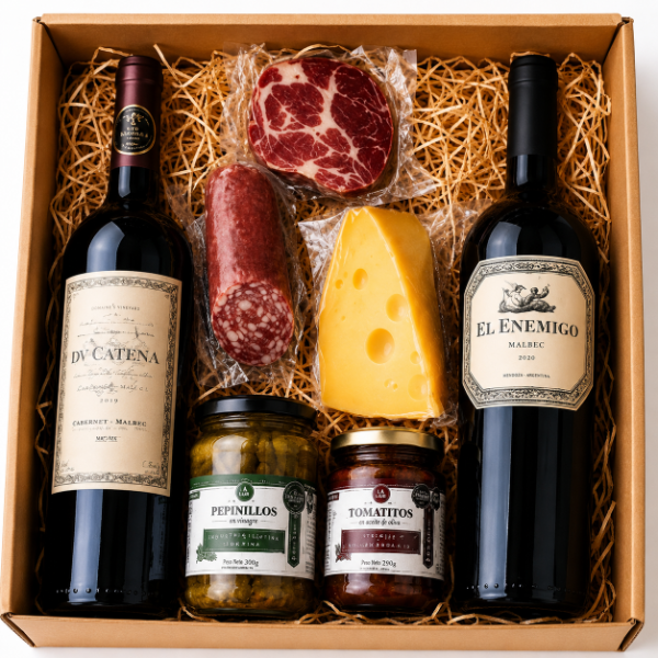 Producto - Box de Regalo Premium con DV Catena, El Enemigo Malbec y Picada Gourmet - 0