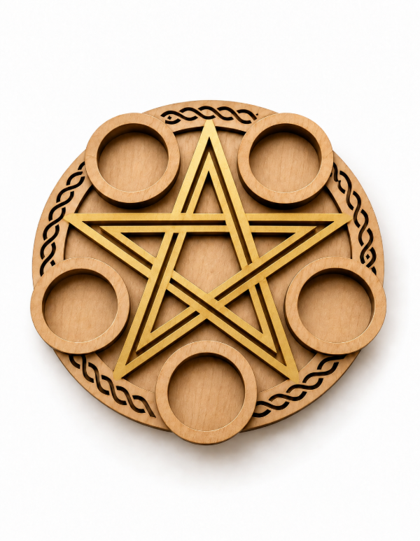 Producto - Pentáculo Ritual de Madera - Portavelas y Portacristales x5 - 3